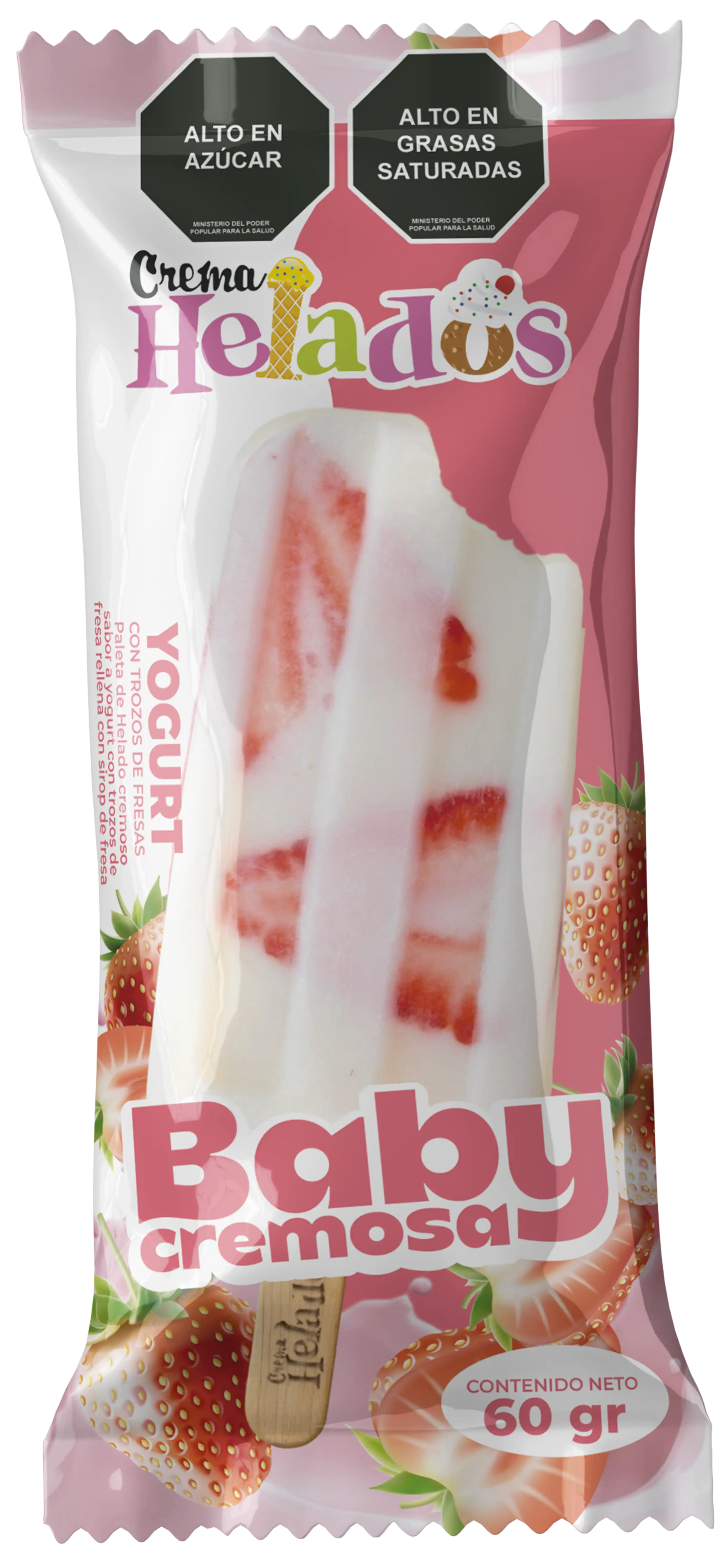 Crema Helados Paleta Baby Cremosa Yogurt con trozos de Fresa con Sirop de fresa